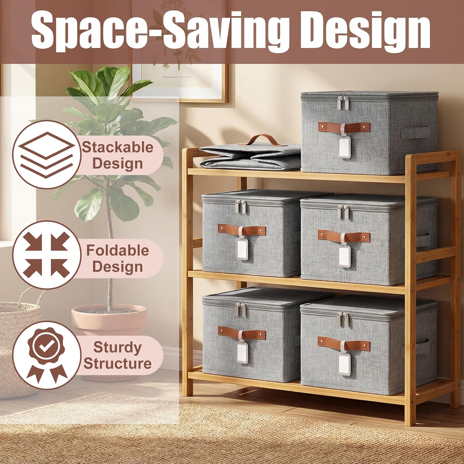 Gray Lidded Foldable Fabric Storage Cubes