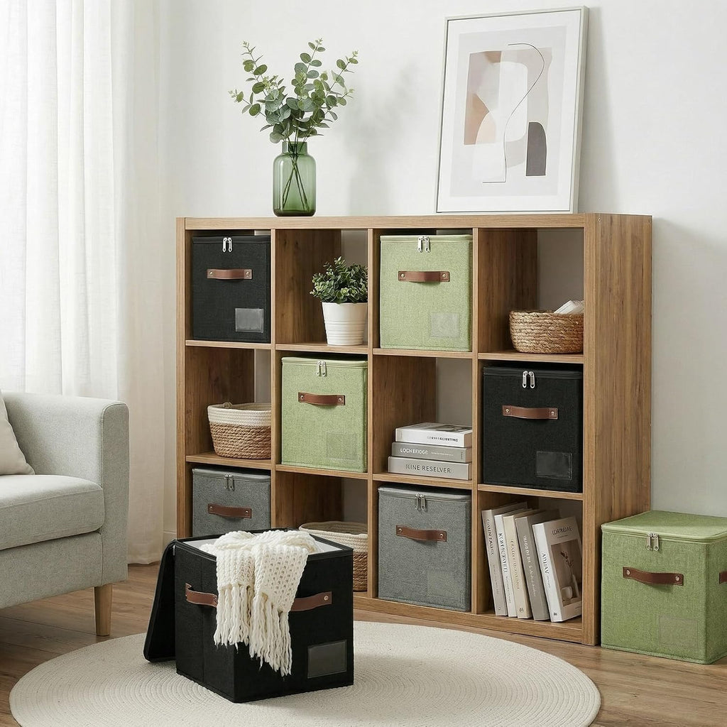 Green Linen Zipper Lidded Storage Cubes