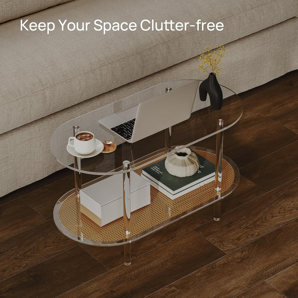 Clear Acrylic Oval 2 Tier Coffee Table