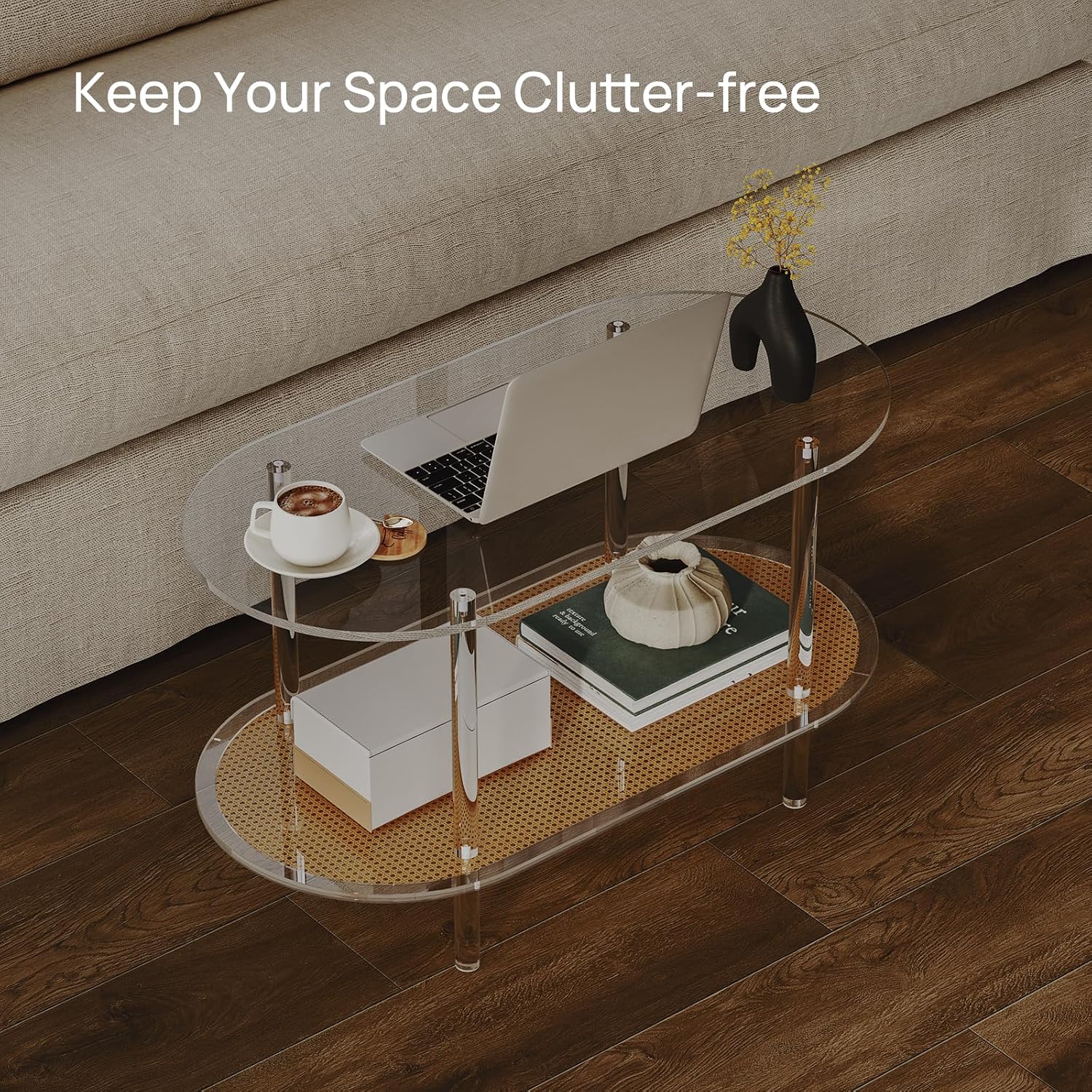 Clear Acrylic Oval 2 Tier Coffee Table