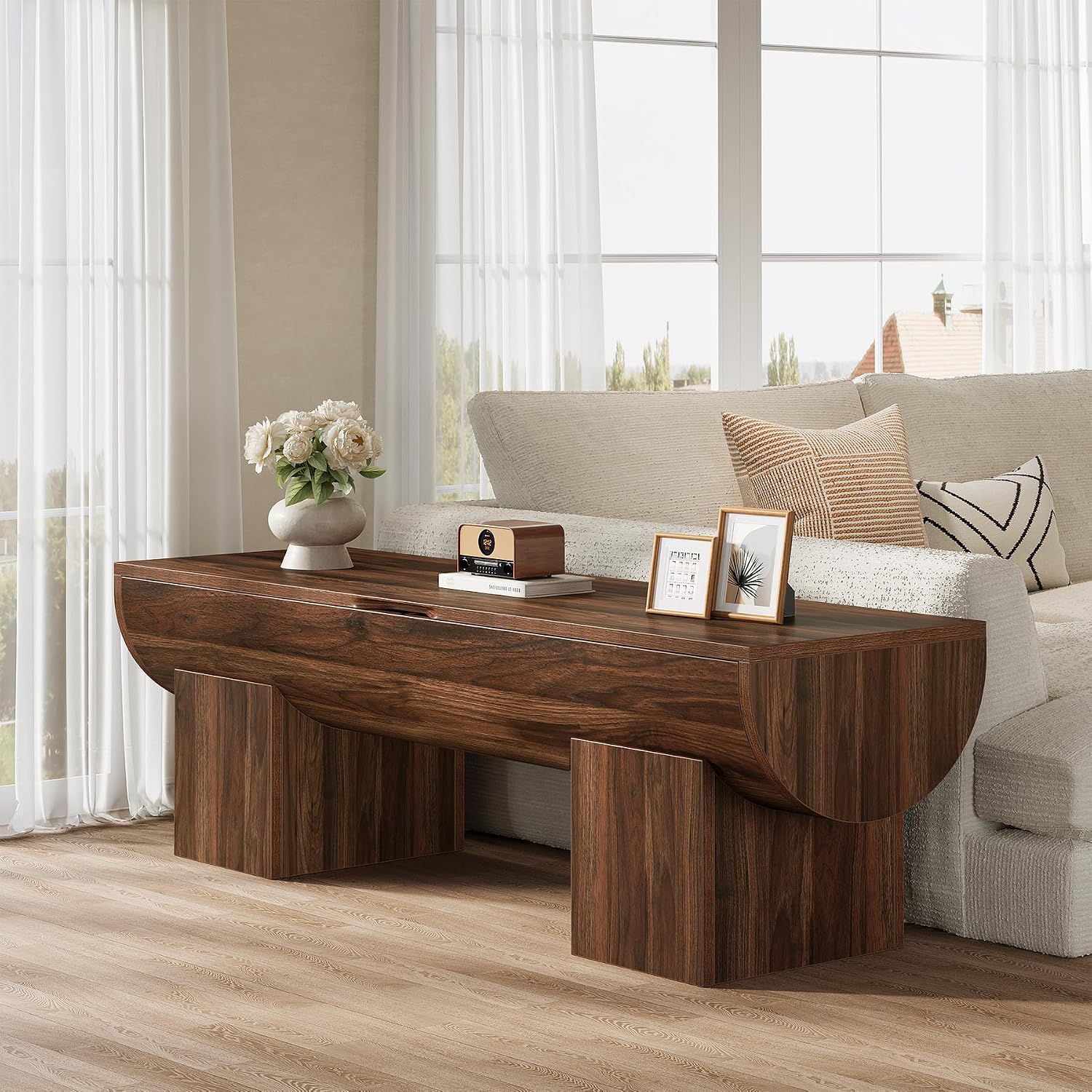 Dark Walnut Flip Top Farmhouse Storage Bench