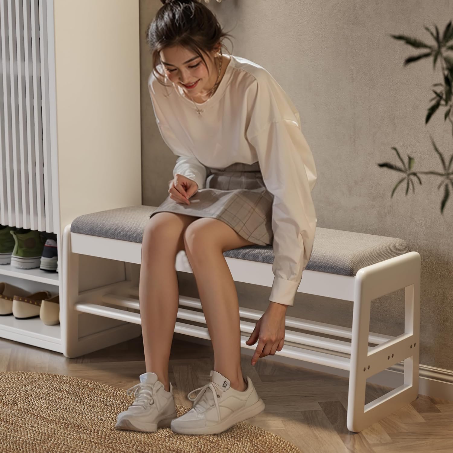 White Upholstered Flip Top Shoe Storage Bench