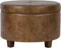 Distressed Brown Faux Leather Storage Ottoman Bench