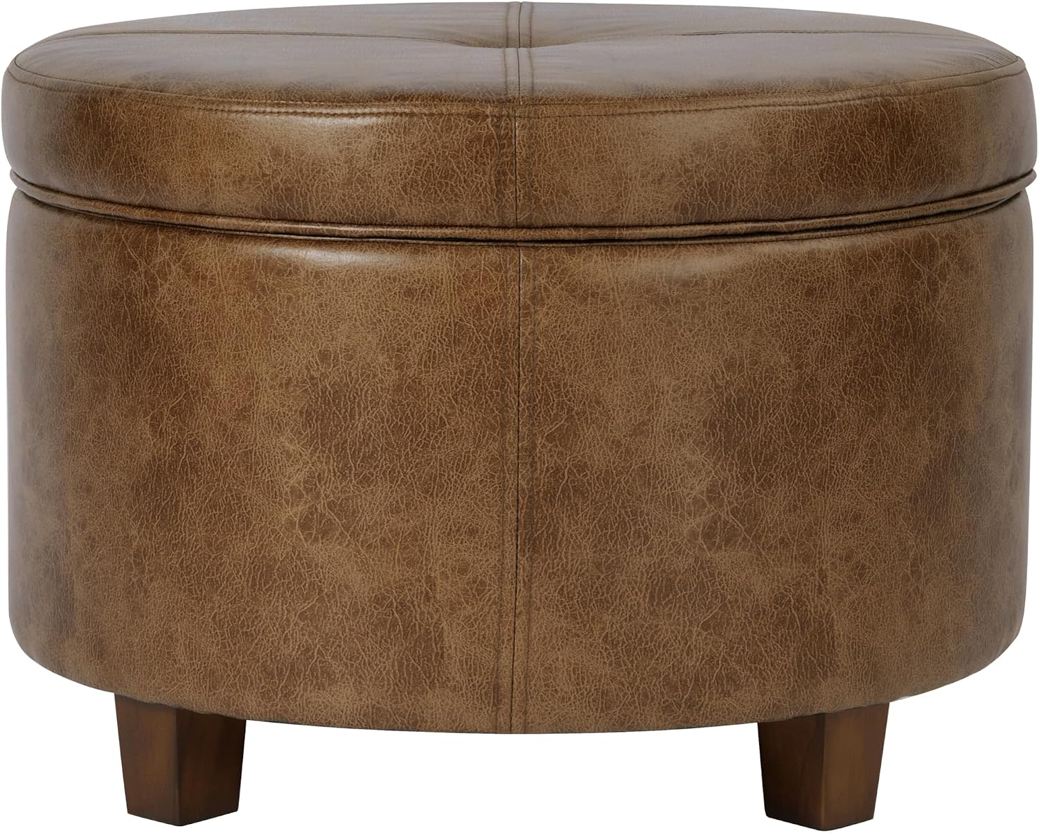 Distressed Brown Faux Leather Storage Ottoman Bench