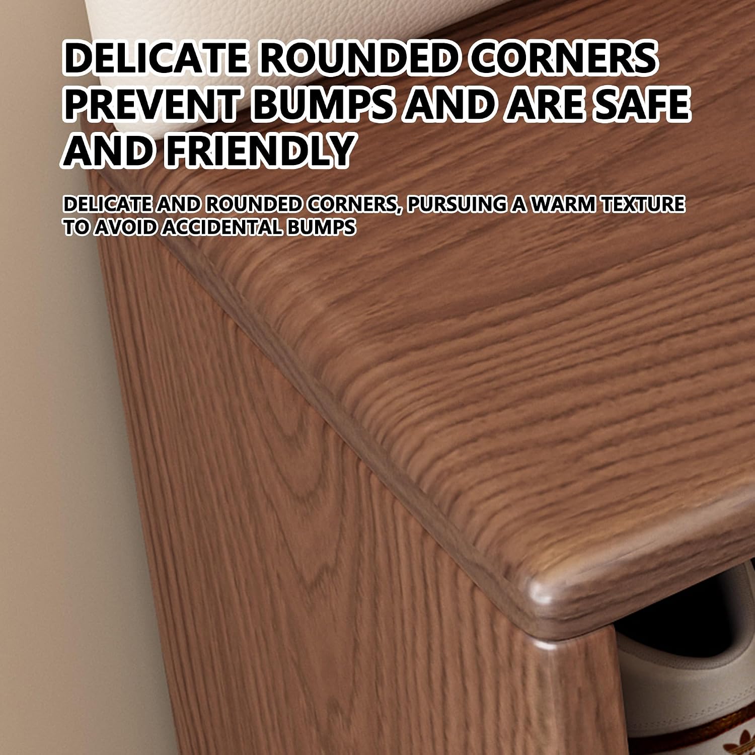 Walnut Wooden Drawer Entryway Shoe Storage Bench