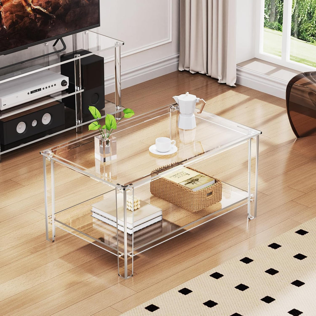 Clear Acrylic Rectangular Two Tier Coffee Table