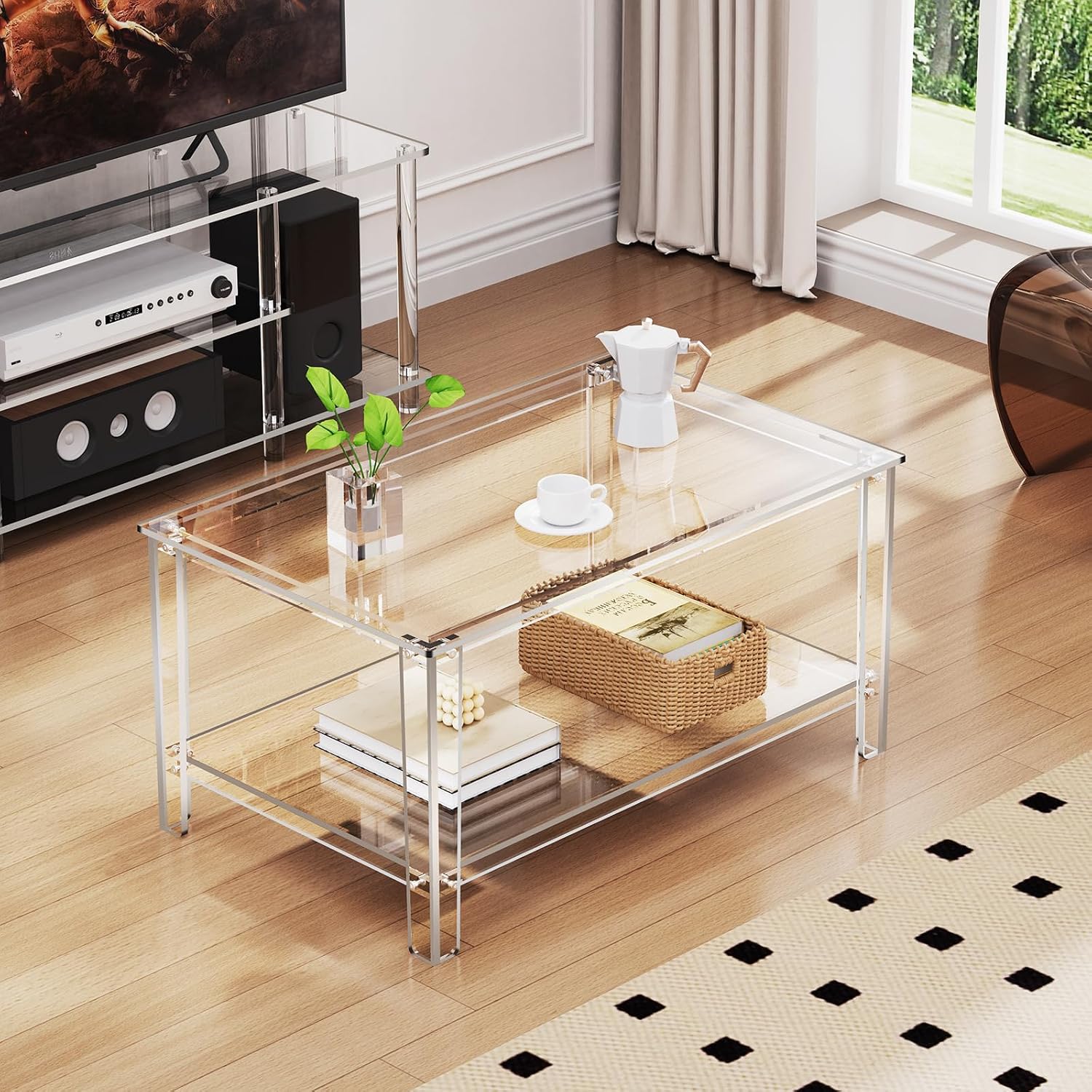 Clear Acrylic Rectangular Two Tier Coffee Table