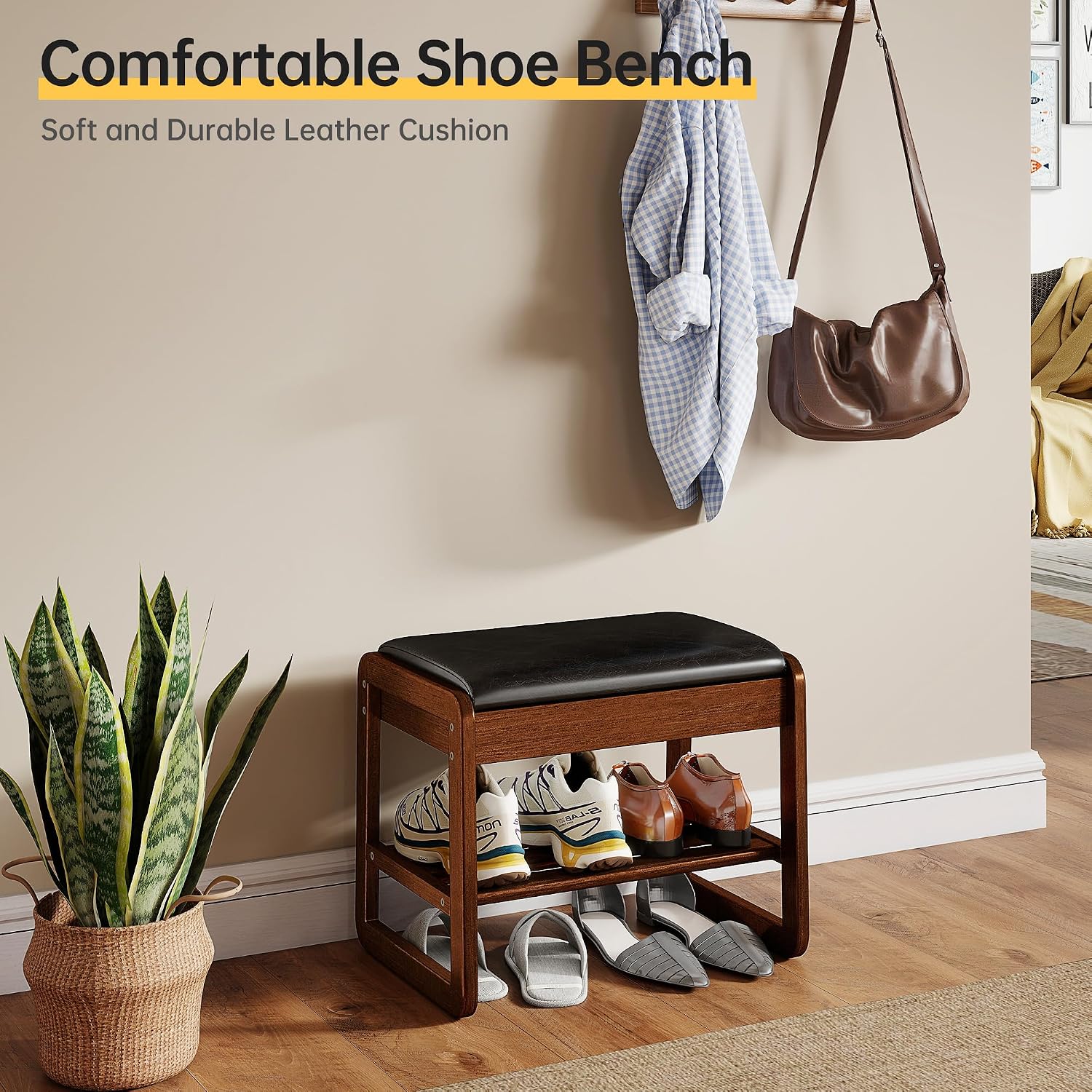 Rubberwood Cushioned Flip Top Shoe Bench