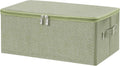 Green Linen Framed Zipper Fabric Storage Bins