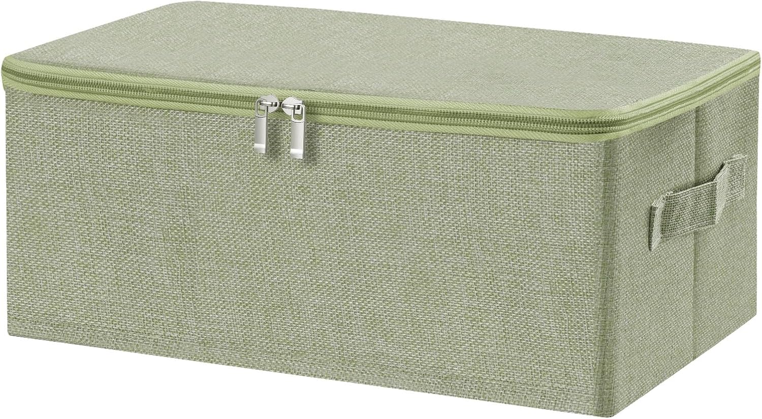 Green Linen Framed Zipper Fabric Storage Bins