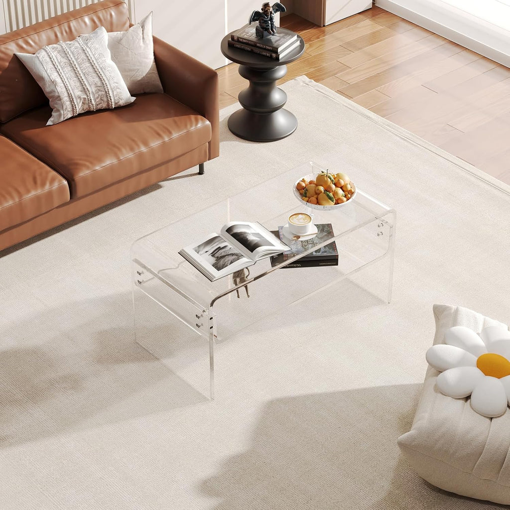 Clear Acrylic Rectangular Modern Coffee Table