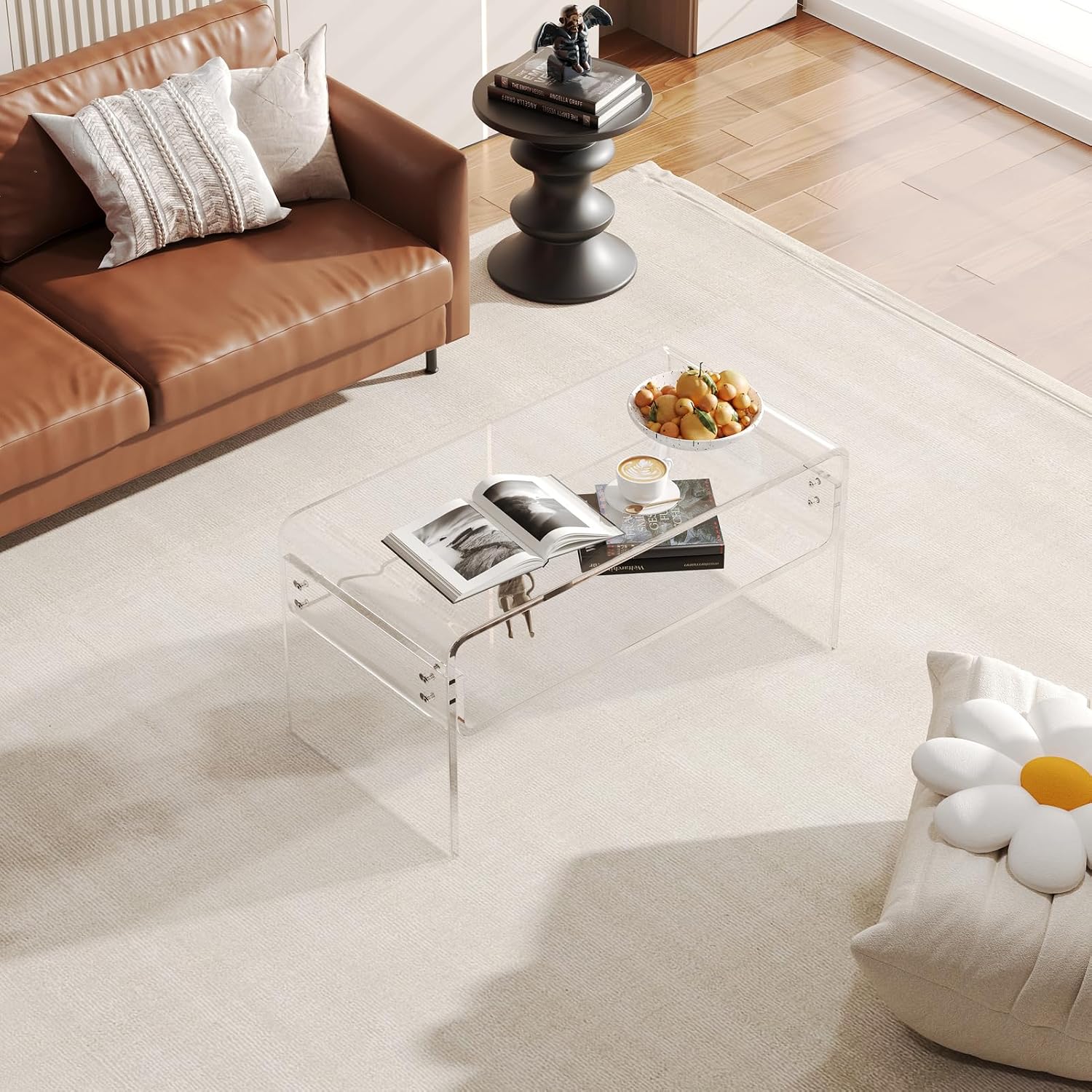 Clear Acrylic Rectangular Modern Coffee Table