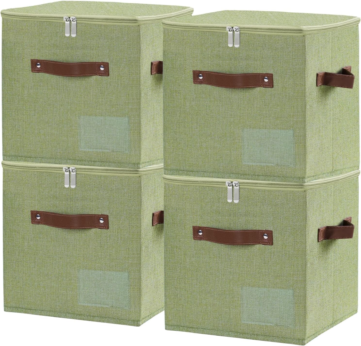 Green Linen Zipper Lidded Storage Cubes