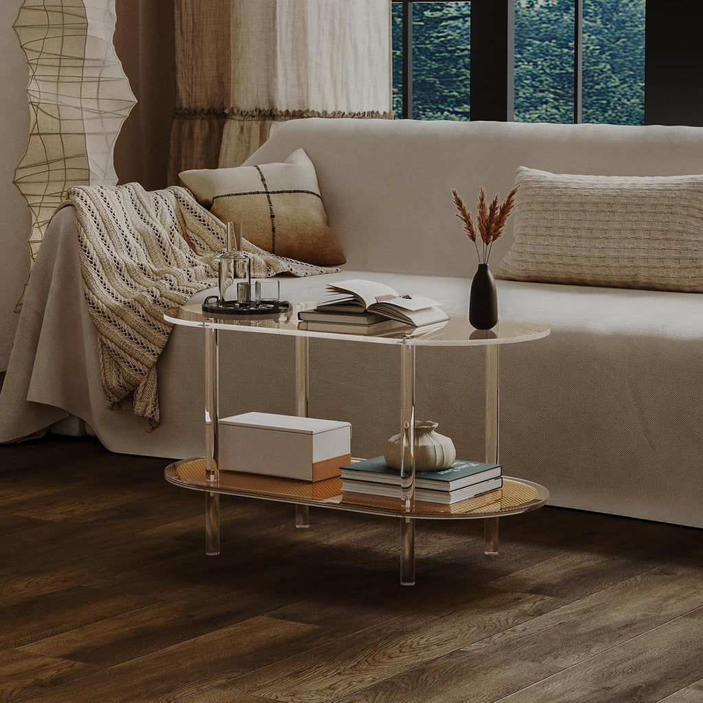 Clear Acrylic Oval 2 Tier Coffee Table