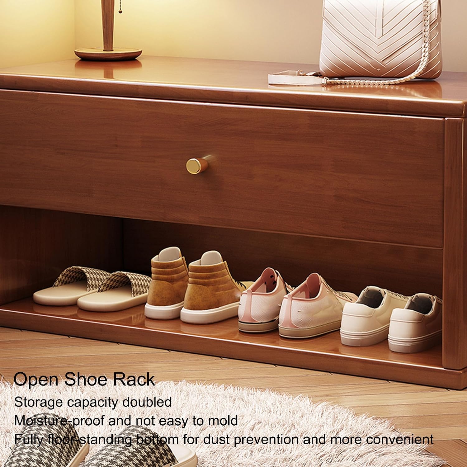 Walnut Drawer Entryway Shoe Storage Bench