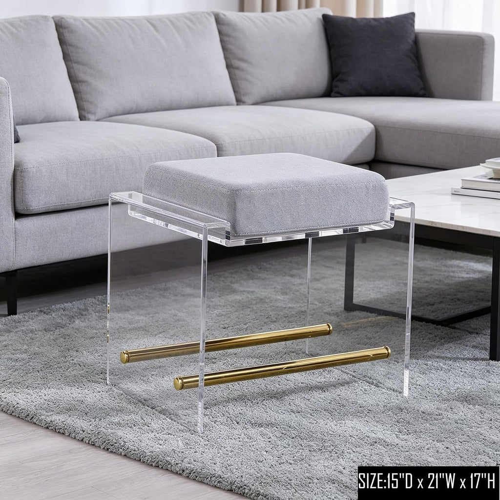 Lucite Acrylic Cushioned Vanity Ottoman Stool