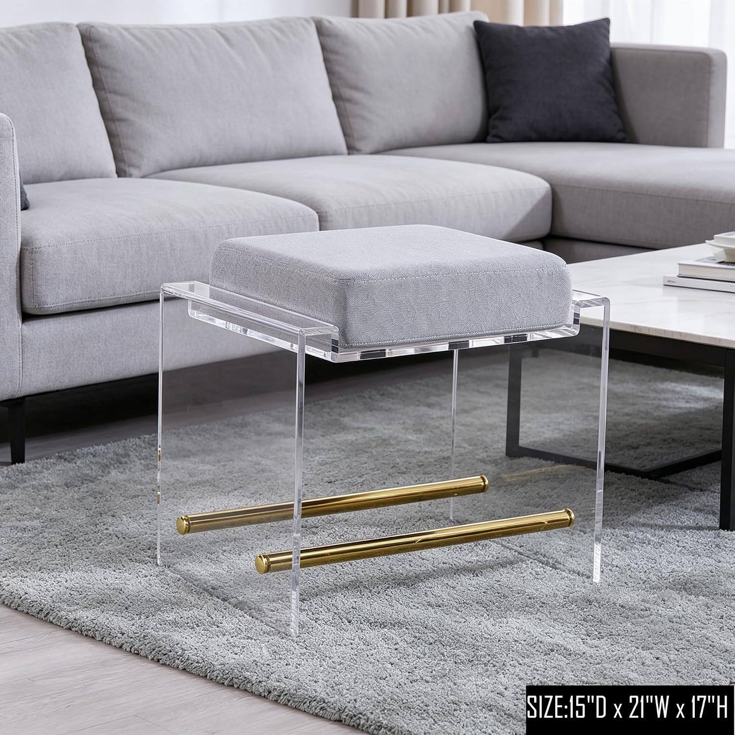 Lucite Acrylic Cushioned Vanity Ottoman Stool