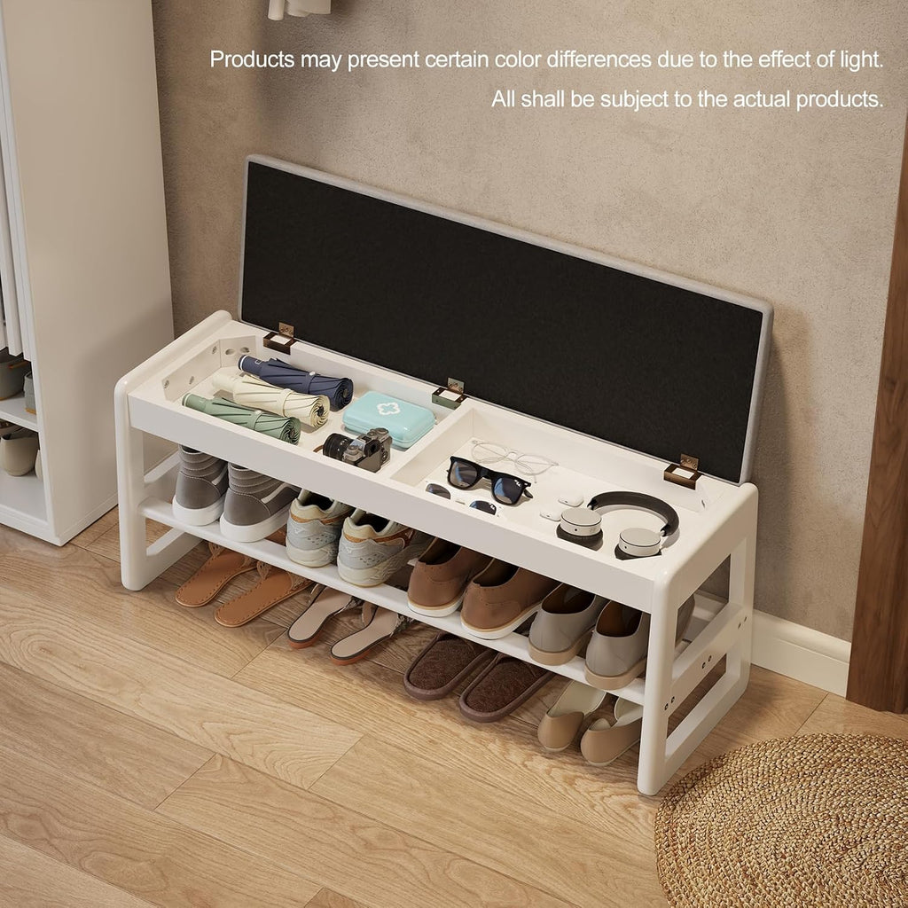 White Upholstered Flip Top Shoe Storage Bench