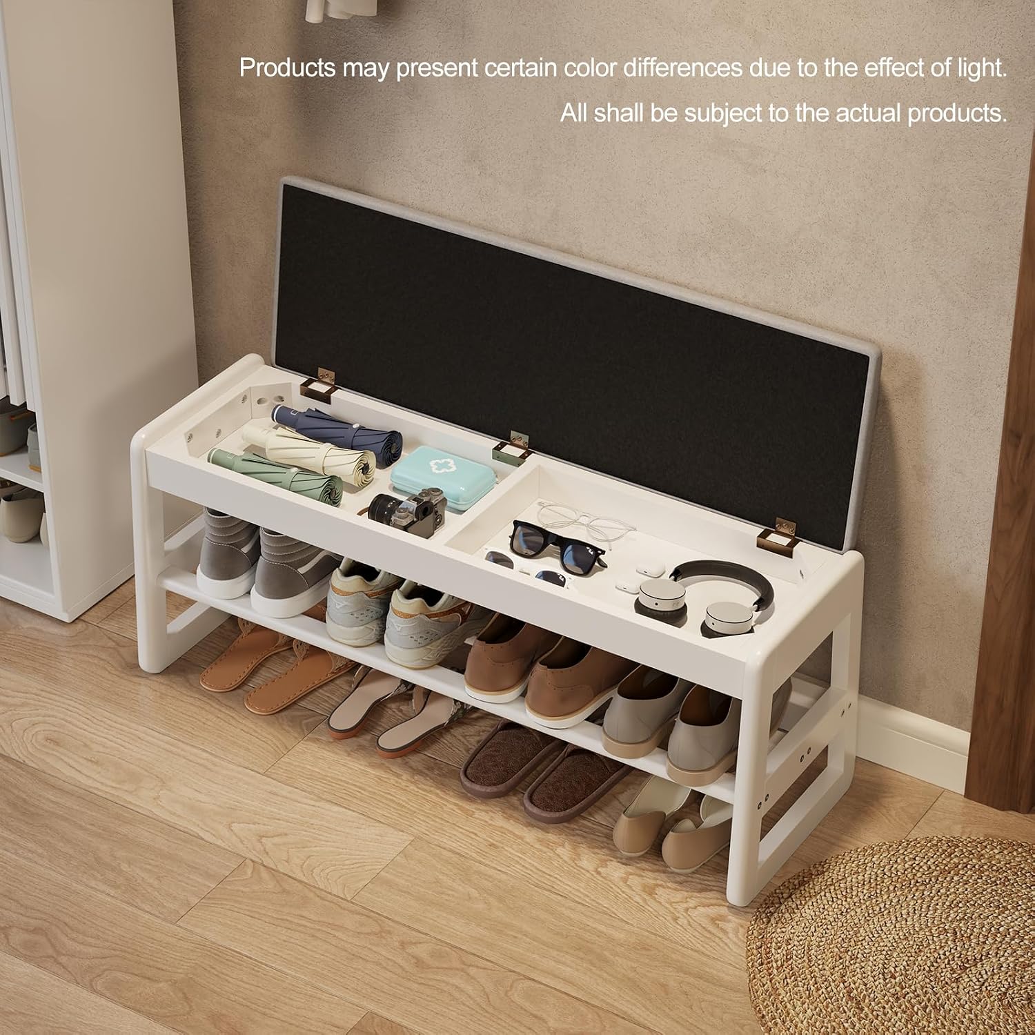 White Upholstered Flip Top Shoe Storage Bench