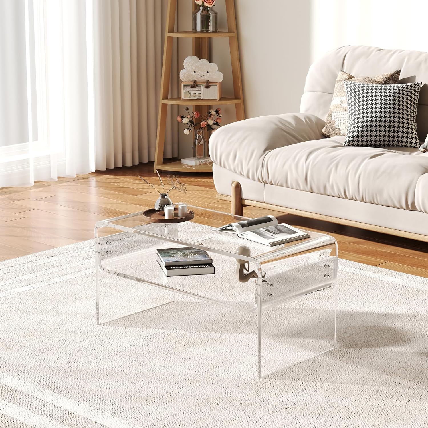 Clear Acrylic Rectangular Modern Coffee Table