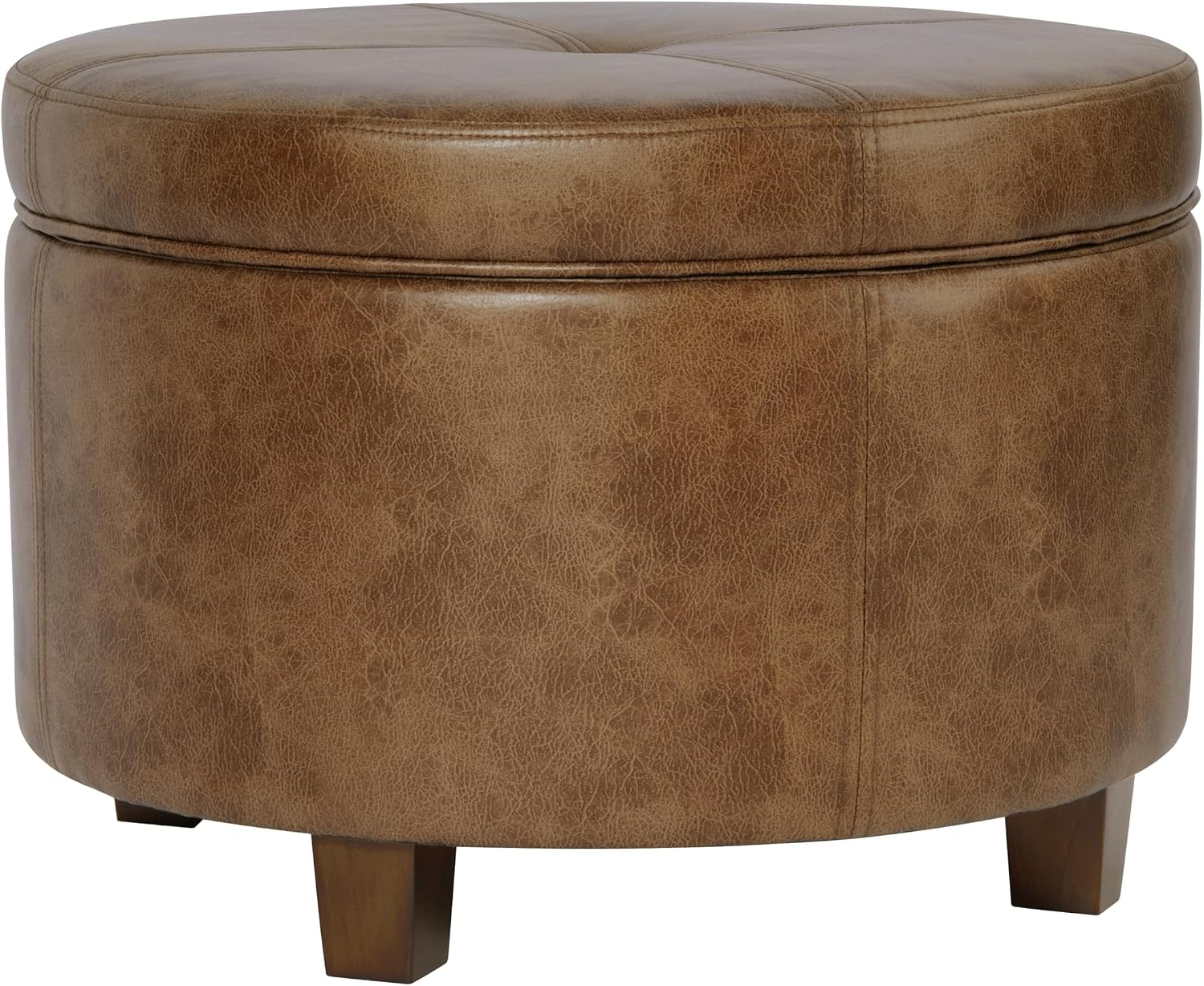 Distressed Brown Faux Leather Storage Ottoman Bench