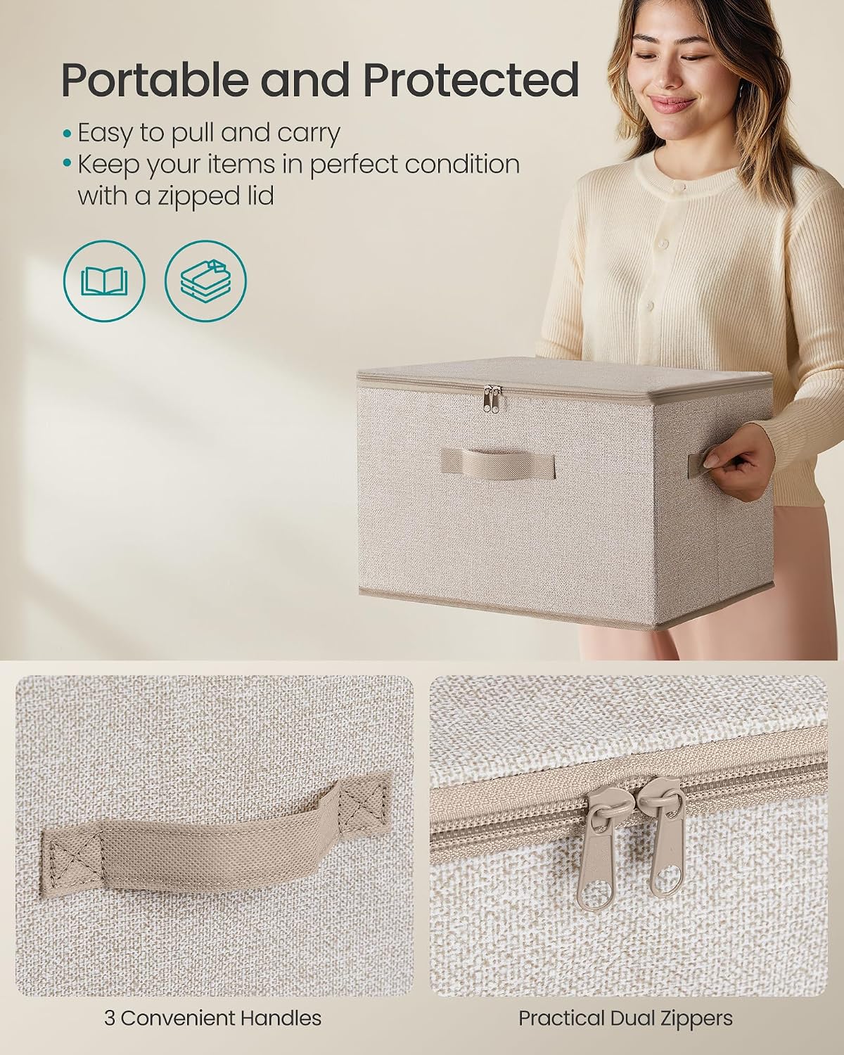 Summer Sand Zipper Fabric Foldable Storage Bins