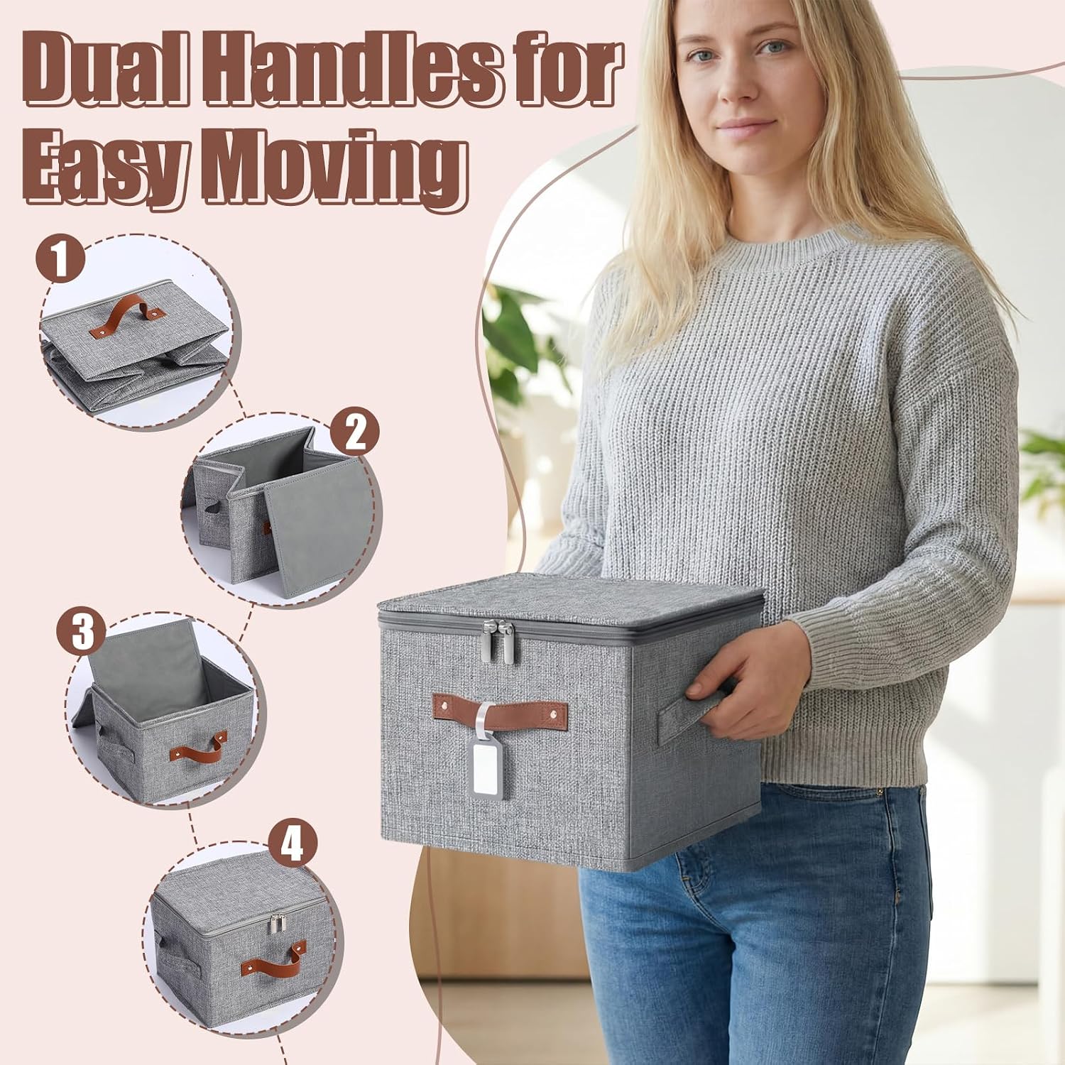 Gray Lidded Foldable Fabric Storage Cubes
