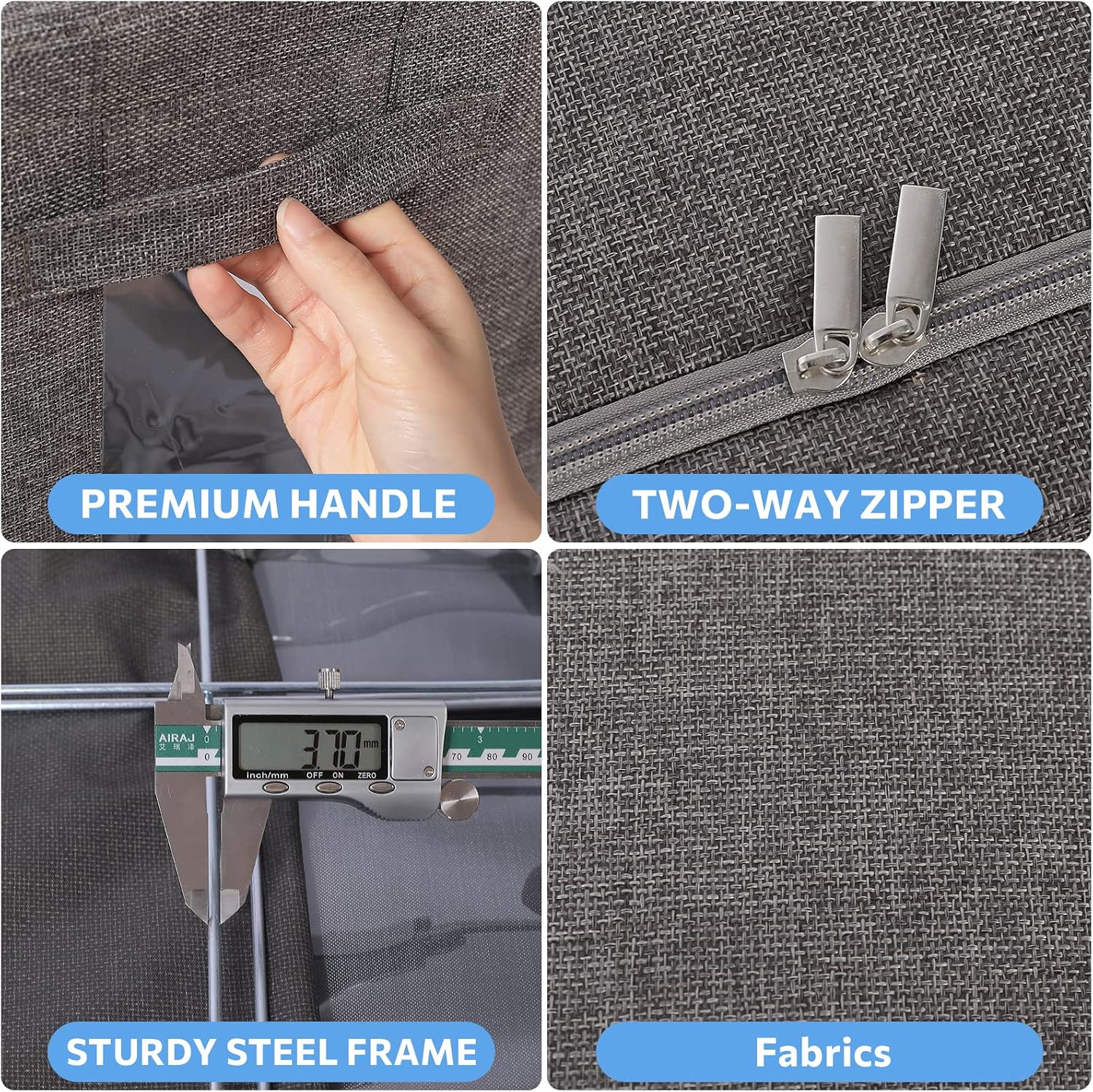 Dark Gray Linen Fabric Foldable Storage Bins