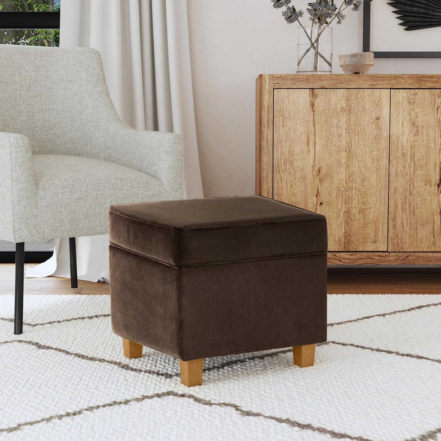 Chocolate Brown Velvet Square Storage Ottoman