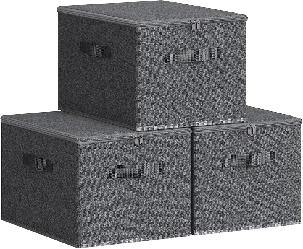 Slate Gray Zipper Fabric Foldable Storage Bins