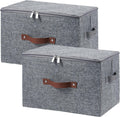 Gray Linen Leather Handled Storage Bins