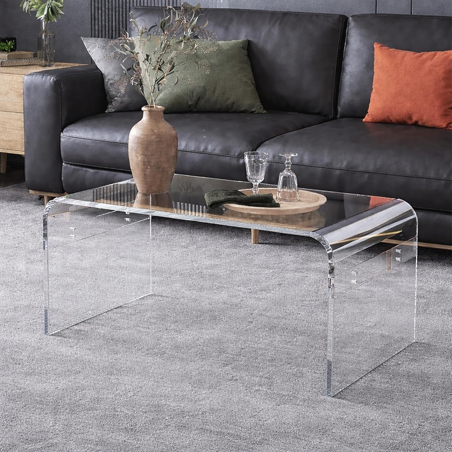 Clear Acrylic Waterfall Mid Century Coffee Table