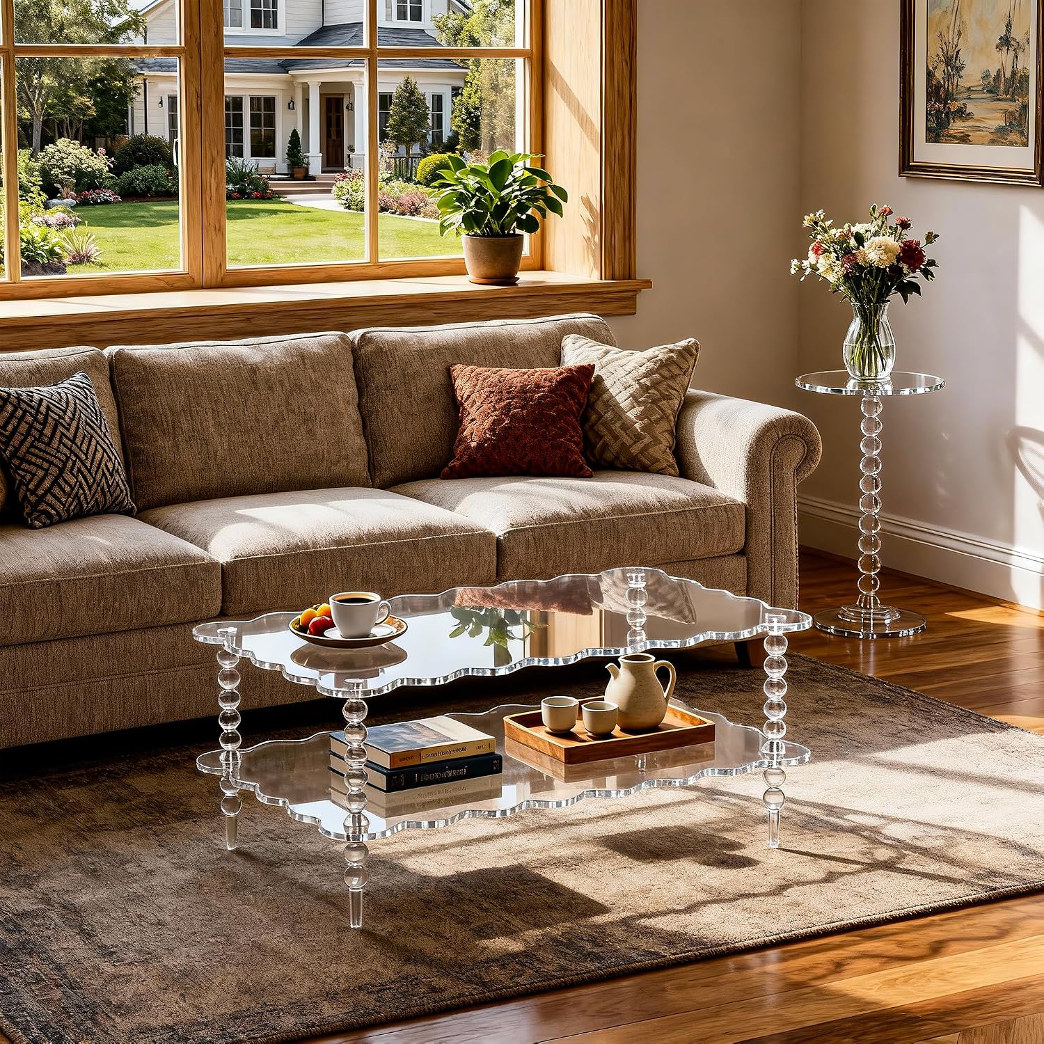 Clear Acrylic Two Tier Modern Coffee Table