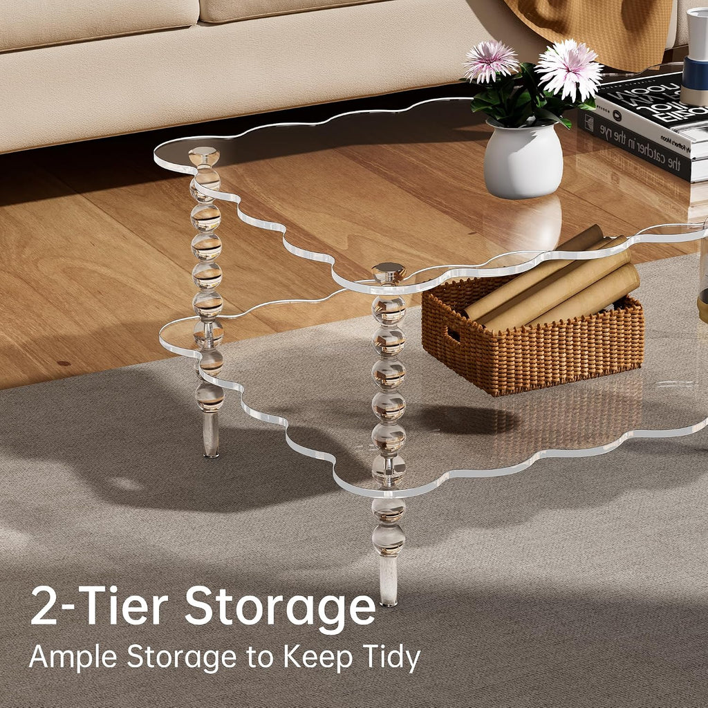 Clear Acrylic Two Tier Modern Coffee Table