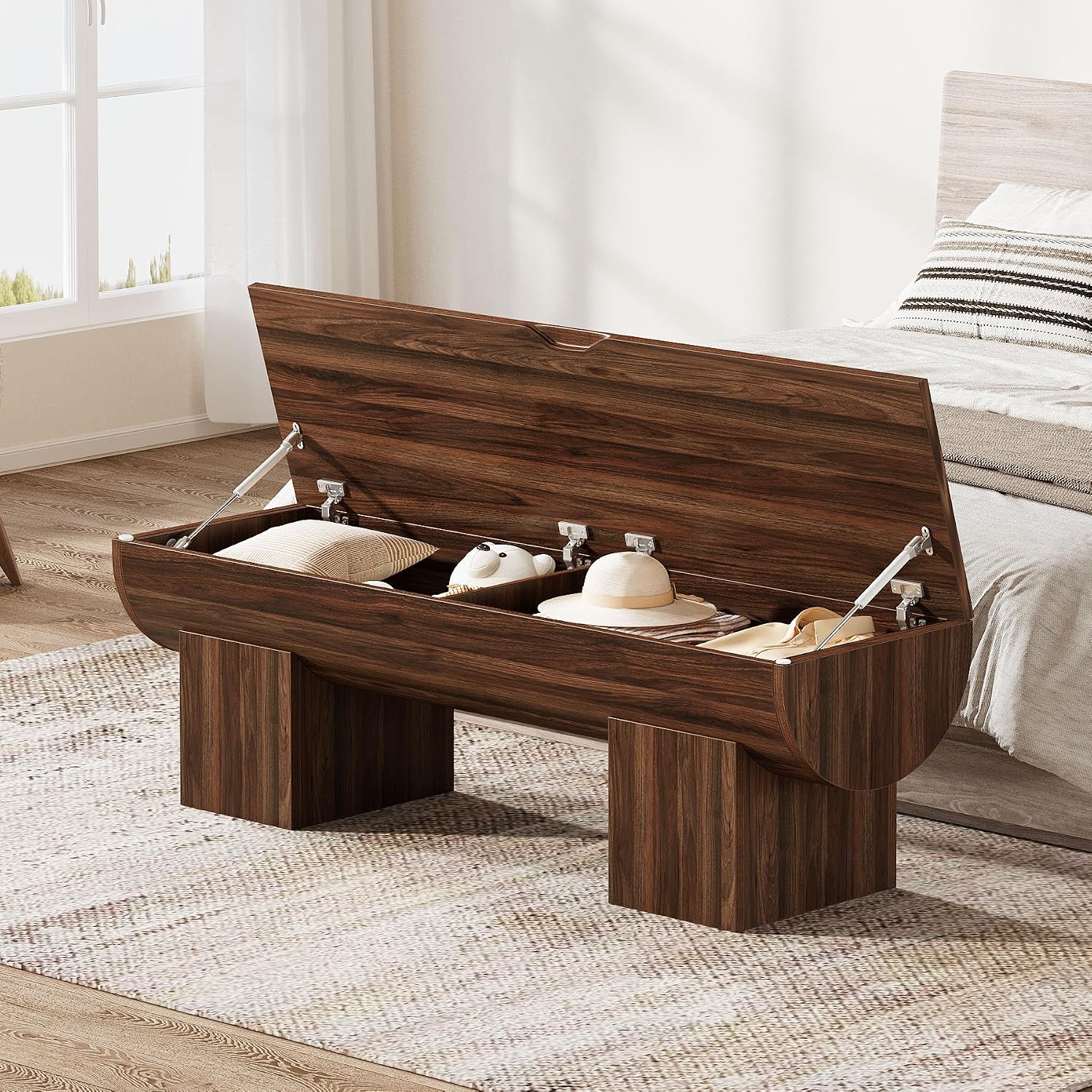 Dark Walnut Flip Top Farmhouse Storage Bench